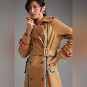 NWT Avec Les Filles Colorful Lace Trim Trench Coat (size XS)